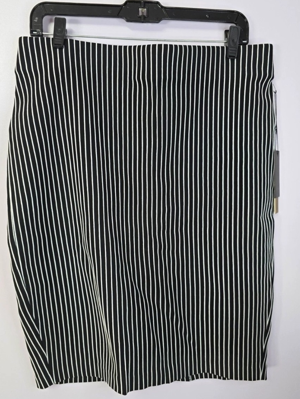 Marée Pour Toi Black/White Stripe Knit Pencil Skirt Knee Length Sz 14 Zip Slit